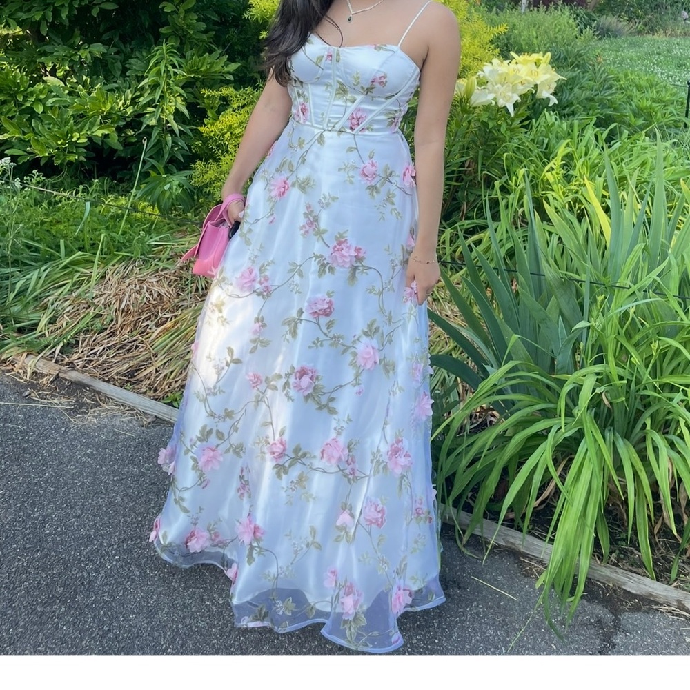 White and Pink Strapless Sweetheart A-line Gown